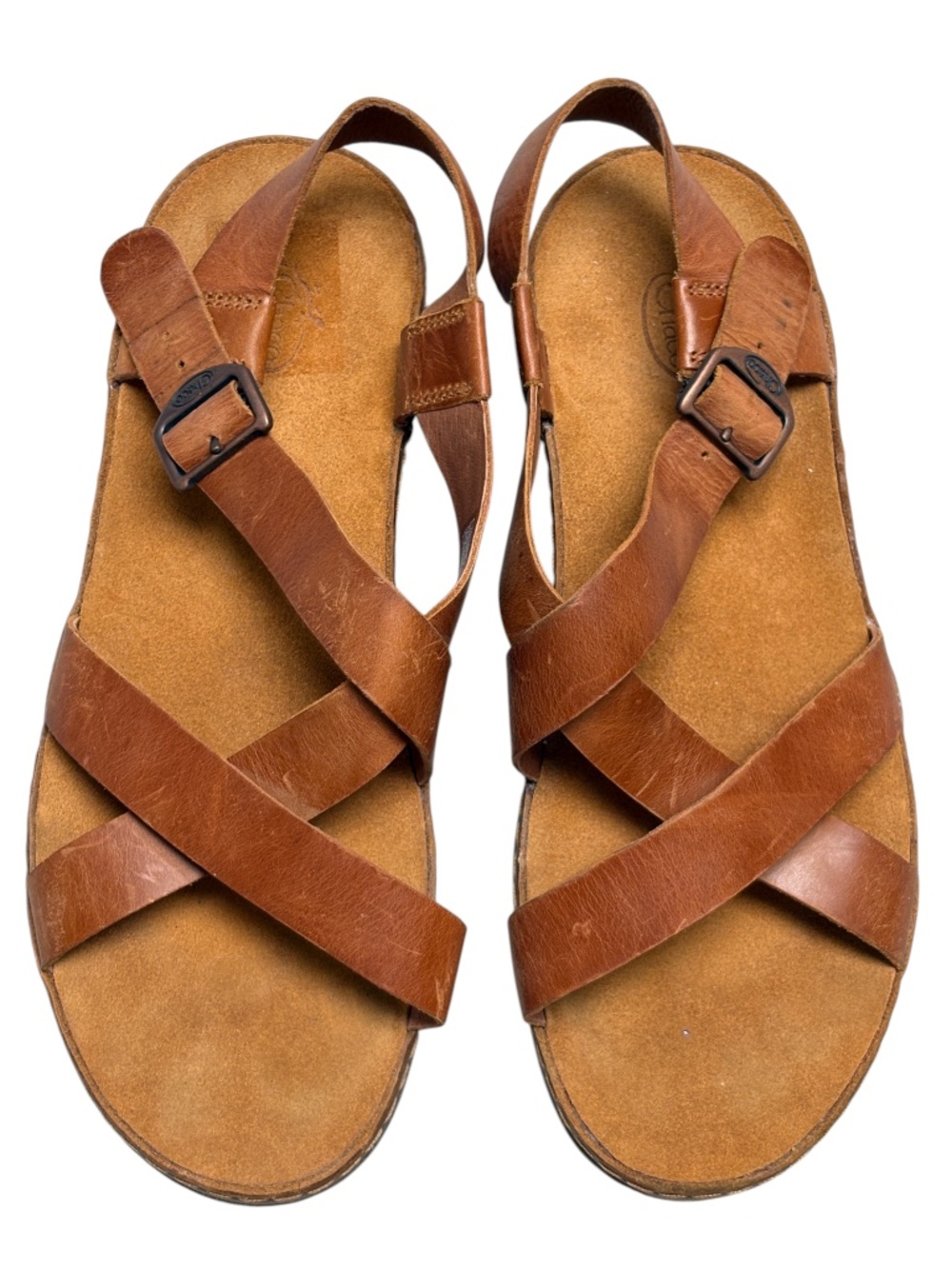 CHACO Wayfarer tan leather strappy flat sandals size 10 buckle gorpcore hiking
